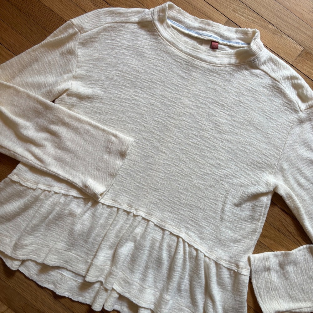 Pilcro Anthropologie Peplum Sweater Women S Cream Cotton Blend Textured Ruffle